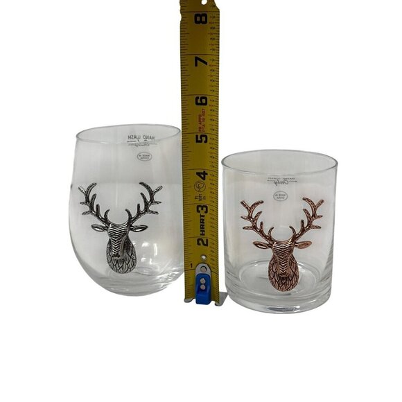 Deer Stemless Wine Glass Stag Bronze Silver Stag Icon Barware Gift Holiday - Picture 6 of 7